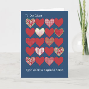 St Dwynwen's Day Red Hearts Card Welsh Greeting