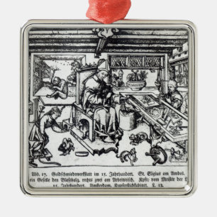 St. Eligius  as a goldsmith in his workshop Metal Tree Decoration