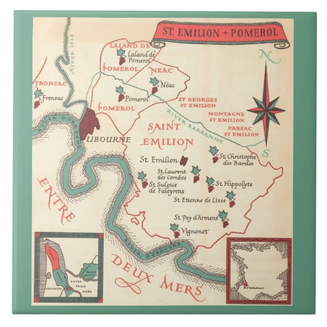 St. Emilion Bordeaux Wine Map  Ceramic Tile (Front)