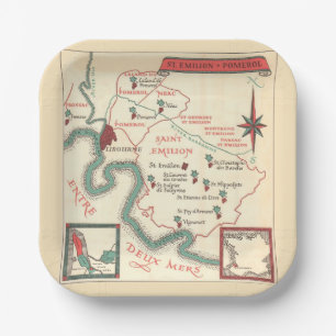 St. Emilion Bordeaux Wine Map Paper Plate