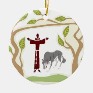 St. Francis and The Wolf tie, gift box, chain etc Ceramic Tree Decoration