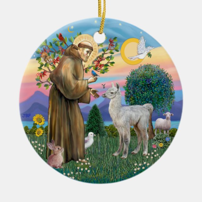 St Francis - Baby Llama Ceramic Tree Decoration (Front)