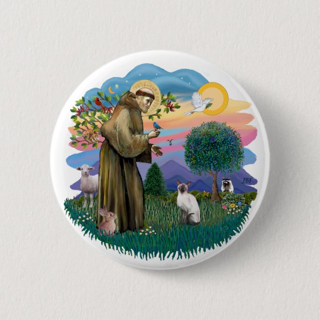 St. Francis / Blue Point Siamese 6 Cm Round Badge (Front)