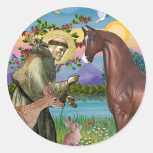 St Francis - Brown Arabian Horse Classic Round Sticker