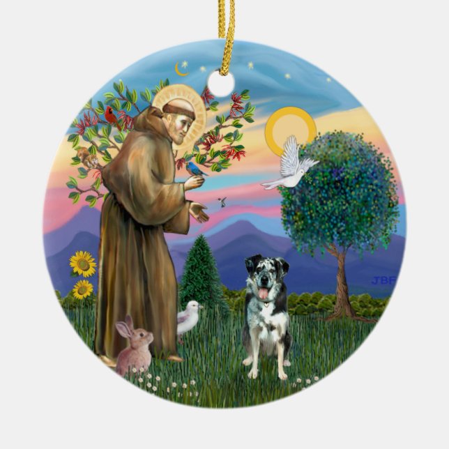 St Francis -  Catahoula Leopard Dog Ceramic Tree Decoration (Front)
