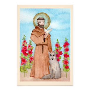 St. Francis Coyote Watercolor Folk Art Premium Photo Print