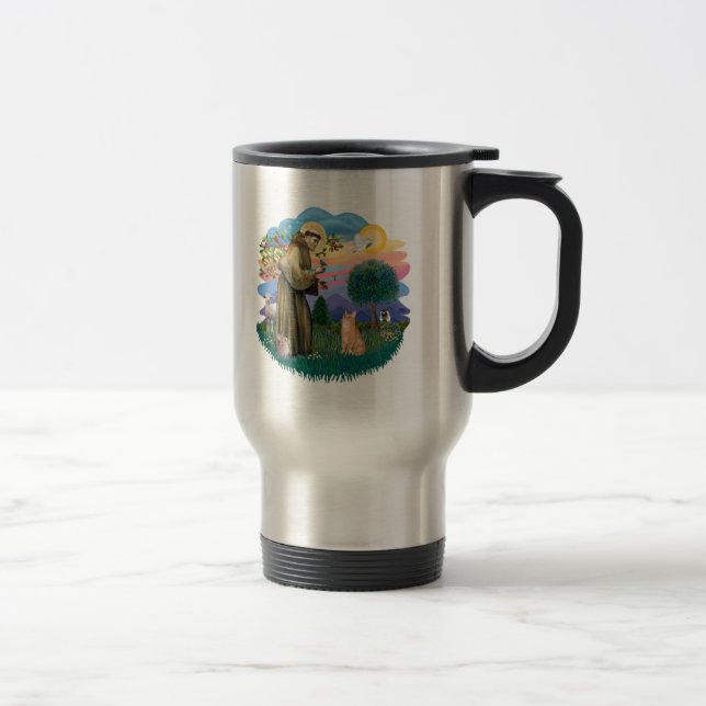 St Francis (ff) - Orange Tabby cat Travel Mug (Right)