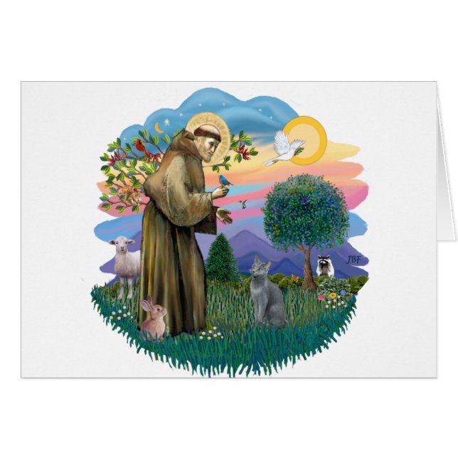 St Francis (ff) - Russian Blue cat (Front Horizontal)