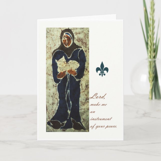 St. Francis Holding a Cat, Catholic Saint Card (Front)