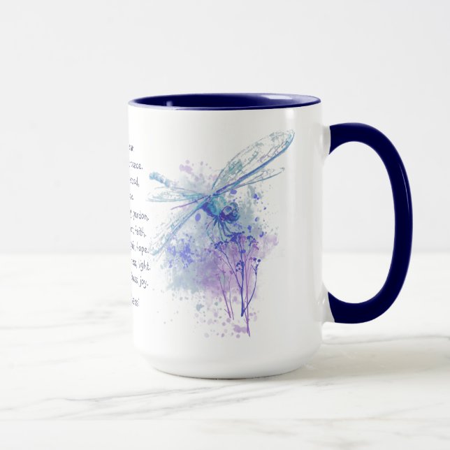 St. Francis of Assisi Dragonfly in Blue Nature Art Mug (Right)