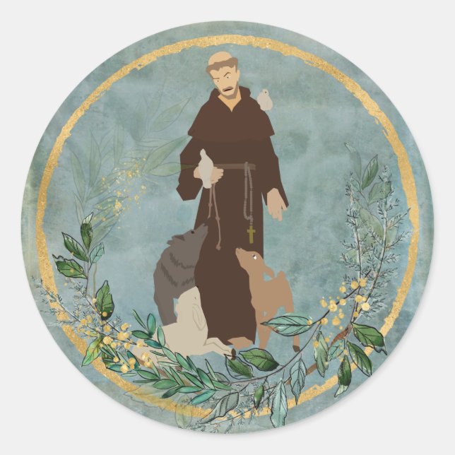 St. Francis of Assisi Jade Gold Pet Protecter  Classic Round Sticker (Front)
