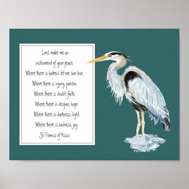 St. Francis of Assisi Prayer Great Blue Heron Bird Poster (Front)