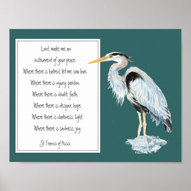 St. Francis of Assisi Prayer Great Blue Heron Bird Poster (Front)