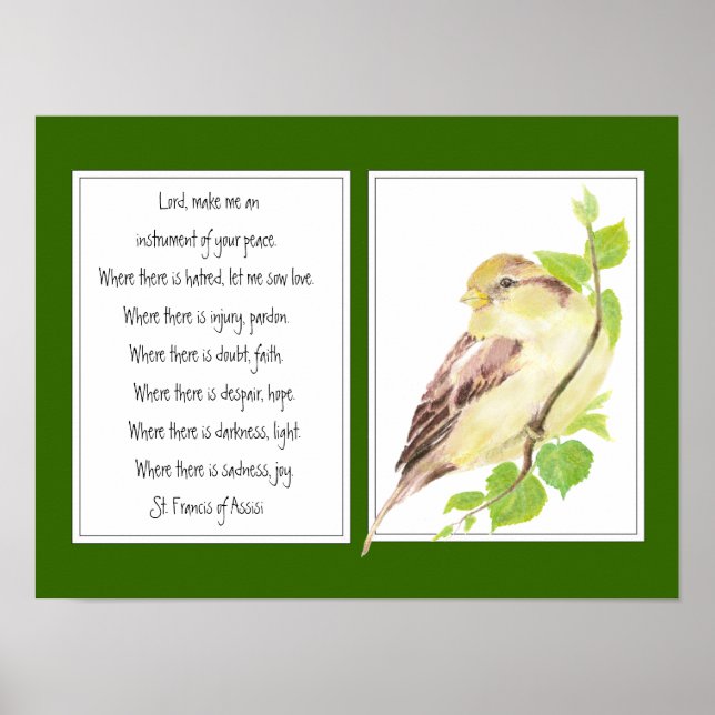 St. Francis of Assisi, Prayer Sparrow bird Poster (Front)