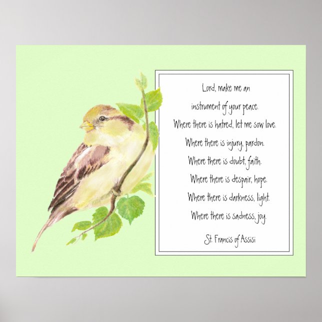 St. Francis of Assisi, Prayer Sparrow bird Poster (Front)