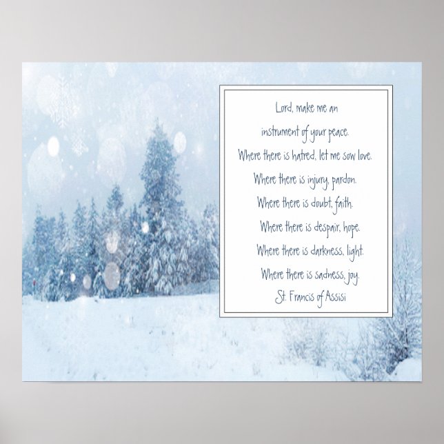 St. Francis of Assisi Prayer Winter Snow Forest Poster (Front)