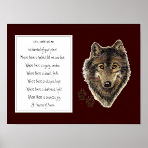 St. Francis of Assisi Prayer with Wolf & Tracks Poster