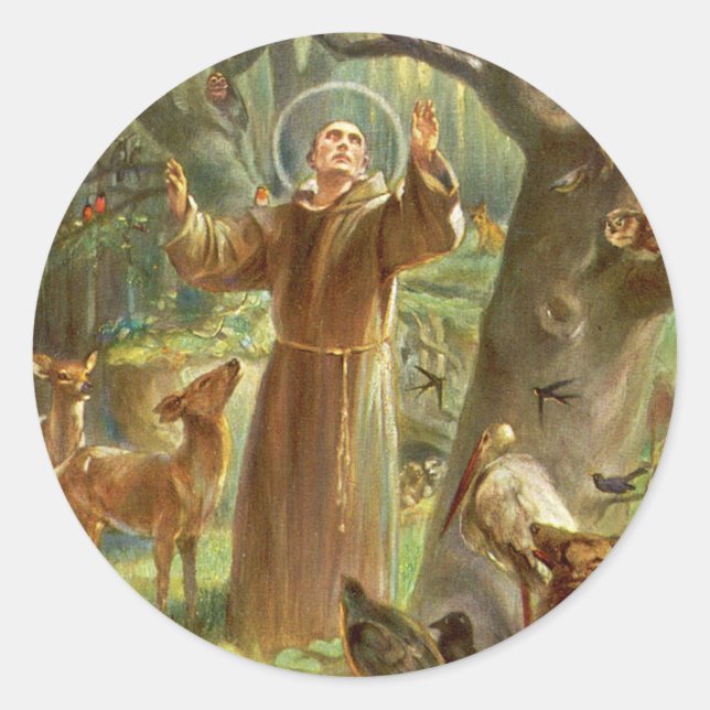 St Francis of Assisi preaching to animals Classic Round Sticker (Front)
