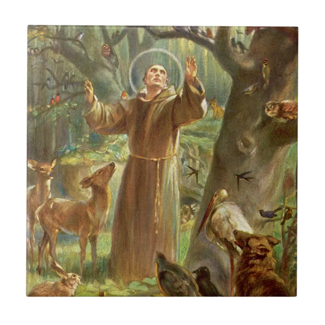 St Francis of Assisi preaching to animals Tile (Front)