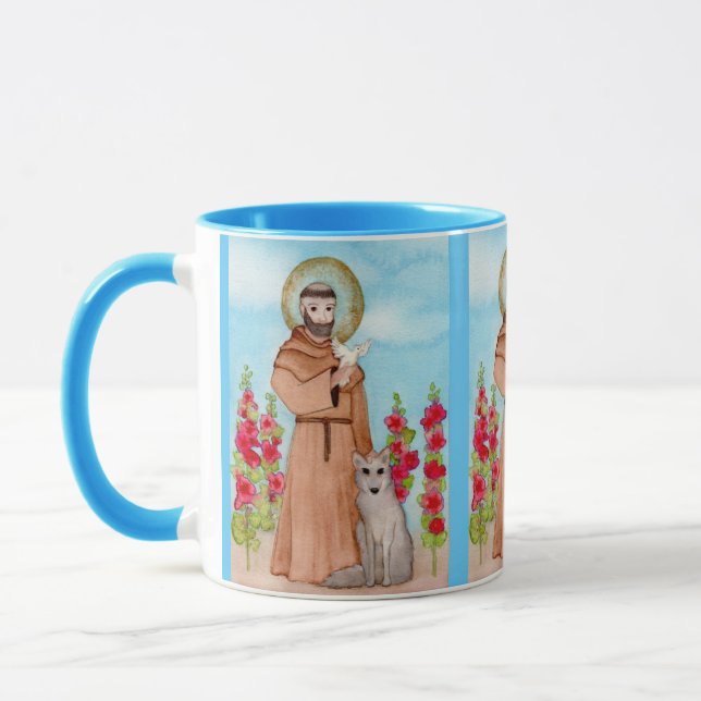 St. Francis of Assisi w Coyote Watercolor Gift Mug (Left)