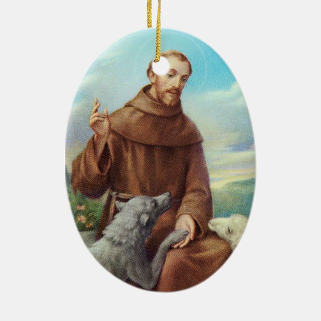 St. Francis of Assisi with Wolf Ceramic Tree Decoration (Back)