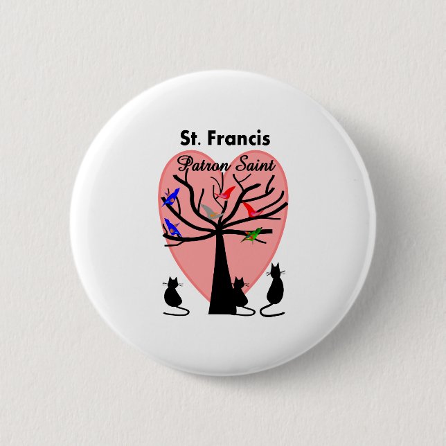St Francis Patron Saint--Unique Tree and Animals 6 Cm Round Badge (Front)
