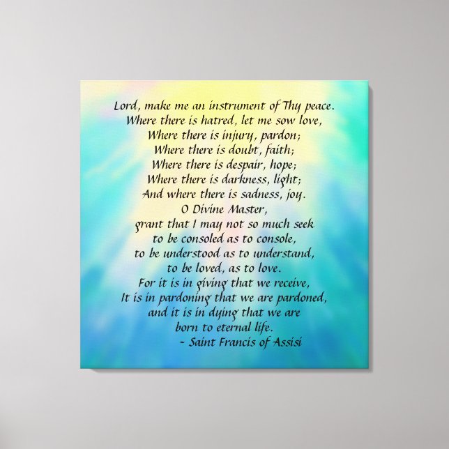 St. Francis' Prayer Canvas Print (Front)