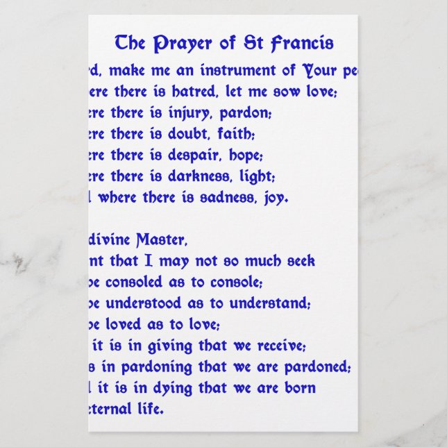 St Francis Prayer Stationery (Front)