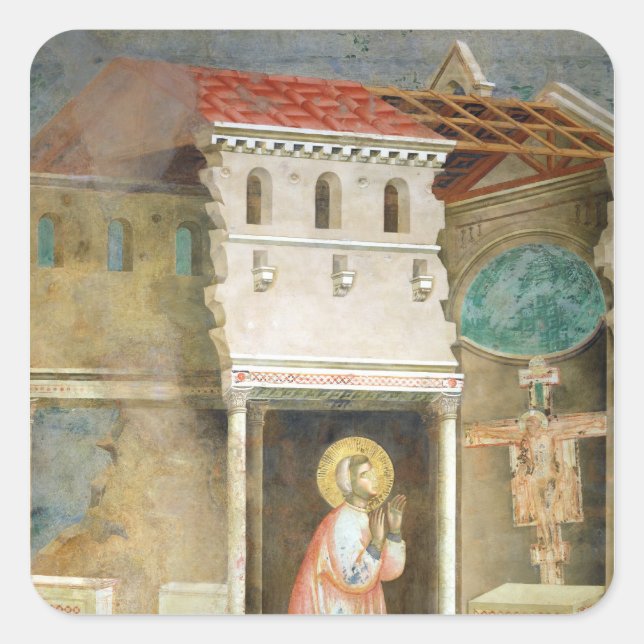 St. Francis Praying in the Church of San Square Sticker (Front)