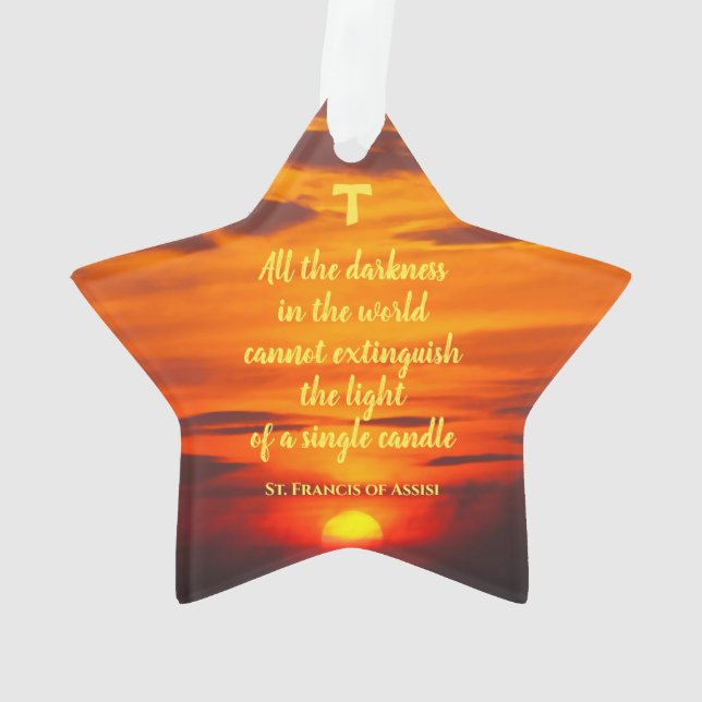 St Francis Quotes with Franciscan Tau Cross Sunset Ornament (Back)