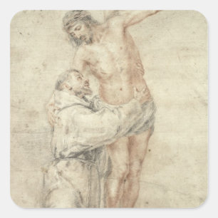 St. Francis Rejecting the World and Embracing Square Sticker