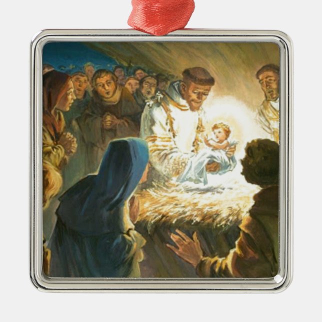 St Francis with Baby Jesus Christmas Gift Nativity Metal Tree Decoration (Front)