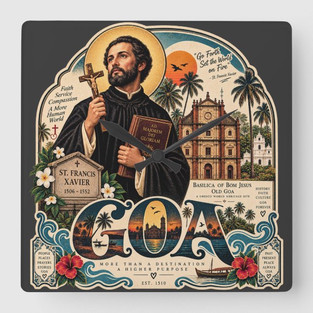 St. Francis Xavier – Goa Heritage Square Wall Clock (Front)