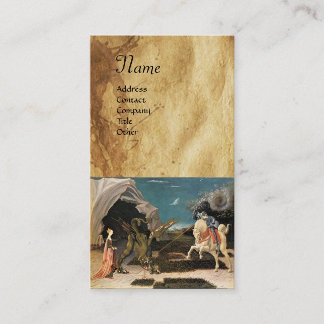 ST. GEORGE,DRAGON AND PRINCESS Parchment Monogram Business Card (Front)