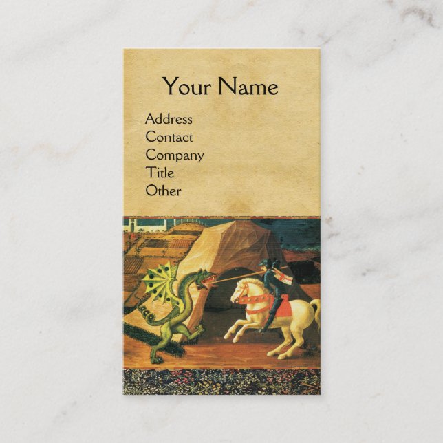 ST. GEORGE ,DRAGON,PRINCESS Green Brown Parchment Business Card (Front)
