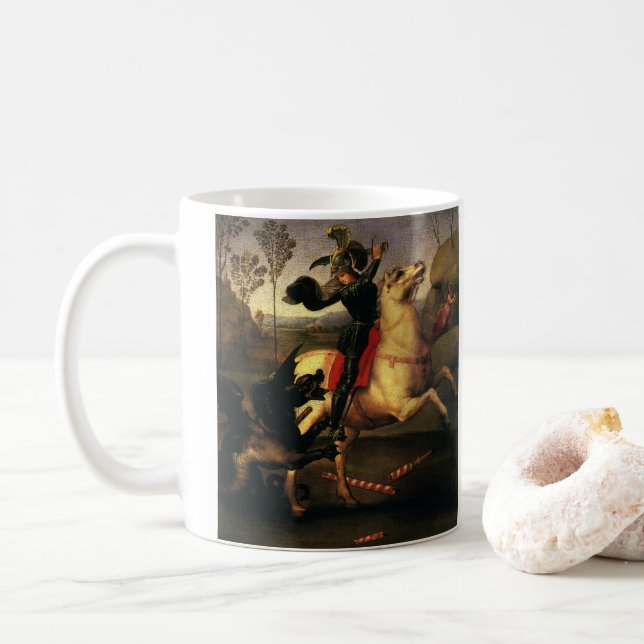 St. George Fighting the Dragon by Raphael Sanzio Coffee Mug (With Donut)