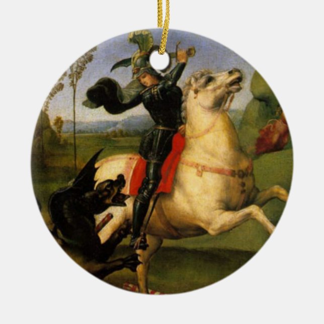 St. George Fights the Dragon Fine Art Ceramic Tree Decoration (Front)