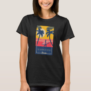 St George Island Florida Retro Surfer Beach Sunset T-Shirt