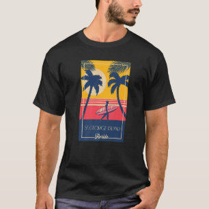 St George Island Florida Retro Surfer Beach Sunset T-Shirt
