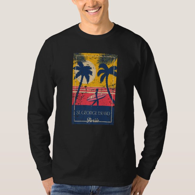 St George Island Florida Retro Surfer Distressed T-Shirt (Front)