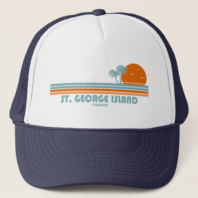 St. George Island Florida Sun Palm Trees Trucker Hat (Front)