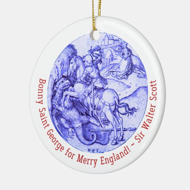 St. George Slaying Dragon Personalised British Ceramic Tree Decoration (Left)