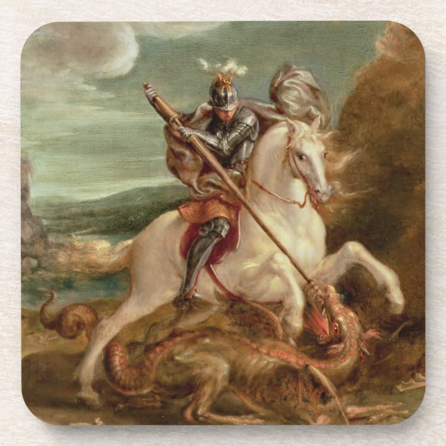 St. George slaying the dragon, (oil on panel) Coaster (Front)