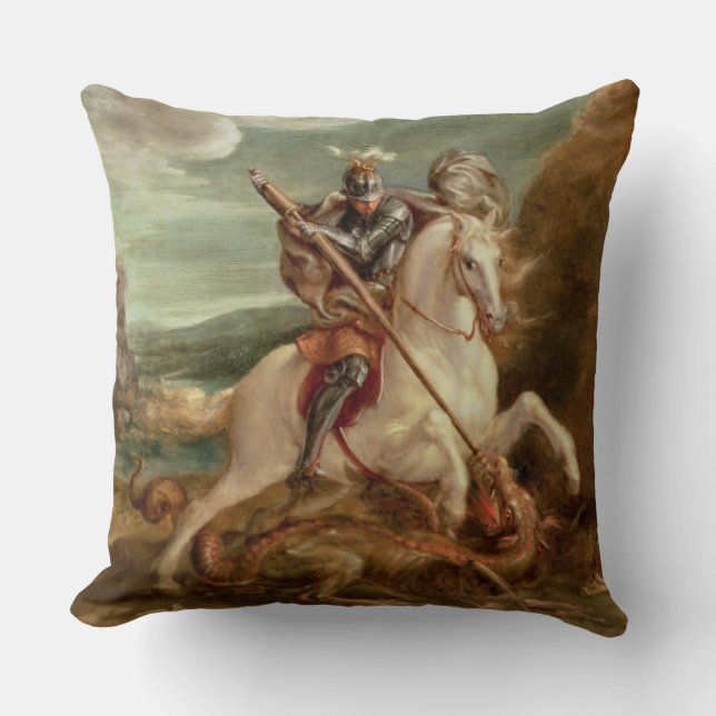 St. George slaying the dragon, (oil on panel) Cushion (Front)