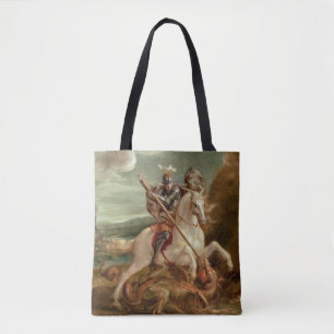 St. George slaying the dragon, (oil on panel) Tote Bag