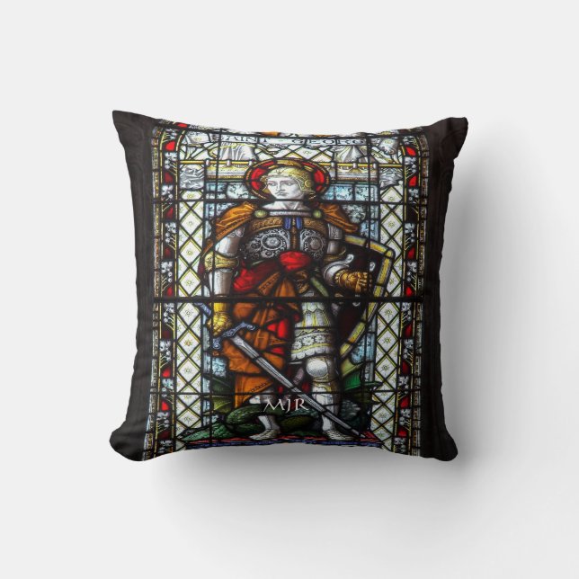 St George stained glass window - Monogram Cushion (Front)