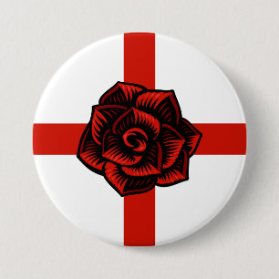 St. George's Day, England's Flag, Red Rose 7.5 Cm Round Badge