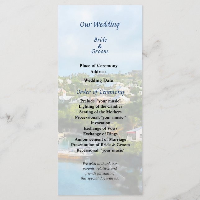 St. George's Harbour, Bermuda Wedding Program Programme (Front)