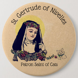 St. Gertrude of Nivelles Patron Saint of Cats 6 Cm Round Badge