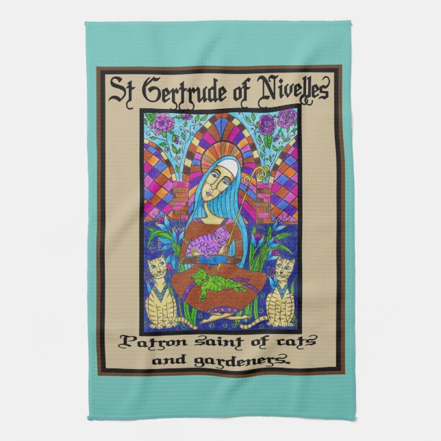 St Gertrude of Nivelles Tea Towel (Vertical)